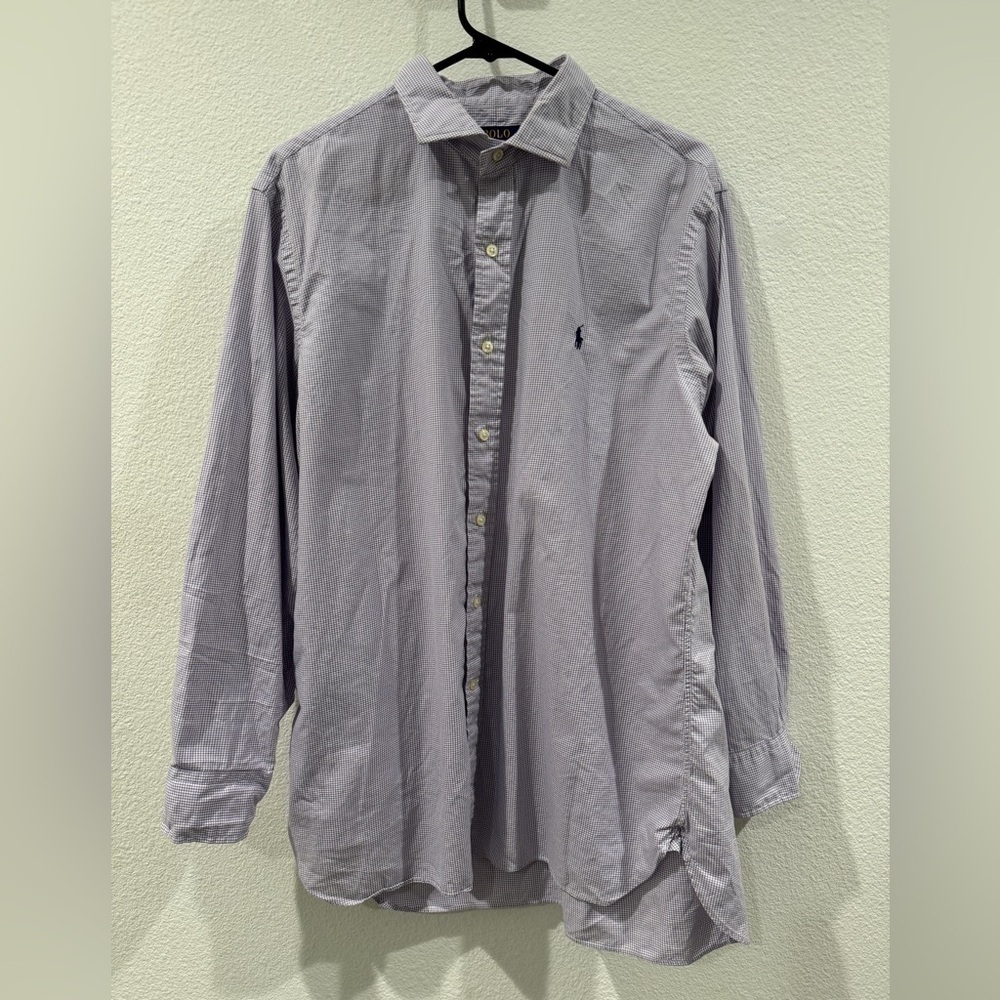Polo Ralph Lauren Purple White Plaid Button Down Collared Shirt Size 16.5 32-33